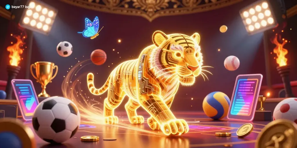 Engage in top-quality gaming with bayar77 login in a dynamic casino scene filled with energy and vibrant visuals.