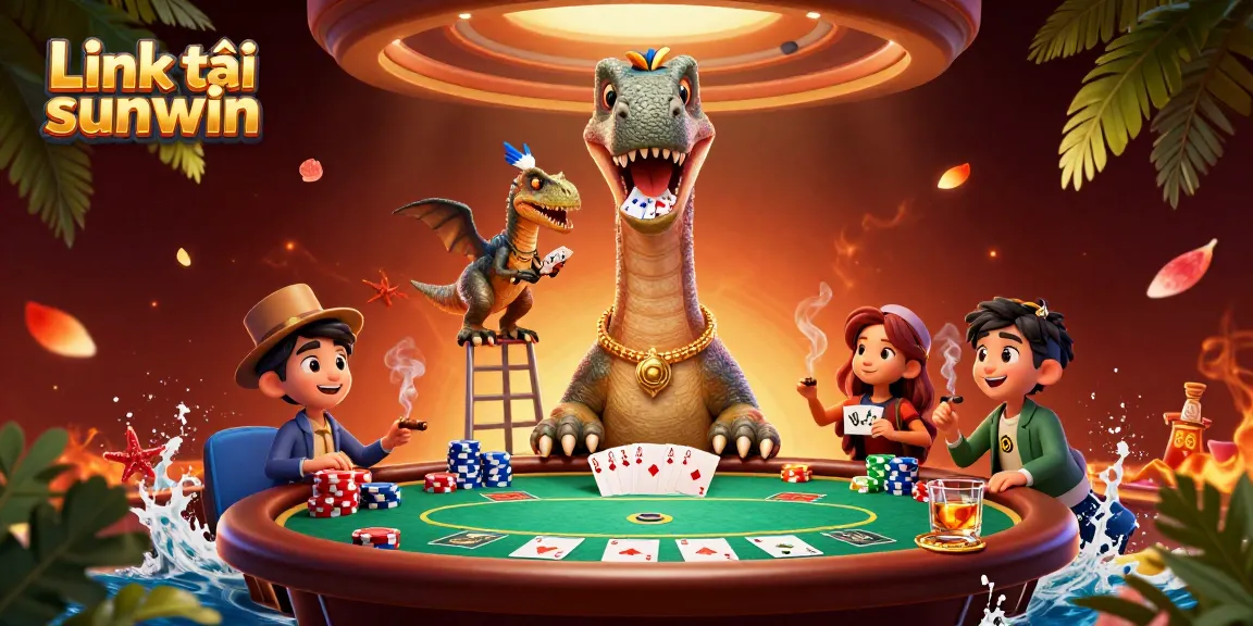 Join the fun with Link tải sunwin at a vibrant casino scene featuring animated characters and poker action.