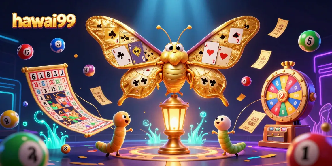 Experience the thrill of hawai99 as vibrant lottery elements and golden motifs embellish the scene.