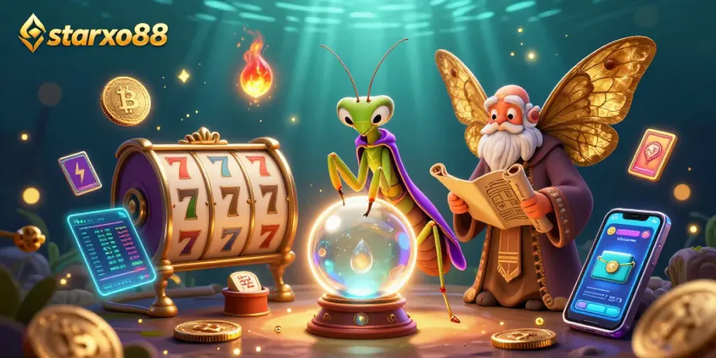 Experience thrilling gameplay at starxo88 with vibrant slot reels and mystical characters.