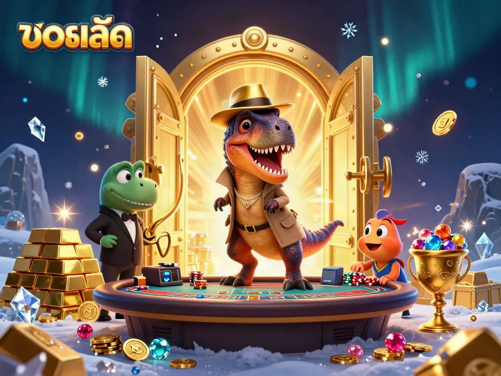 Experience live betting excitement with บอลสด at a dynamic blackjack table featuring 3D cartoon dinosaurs.