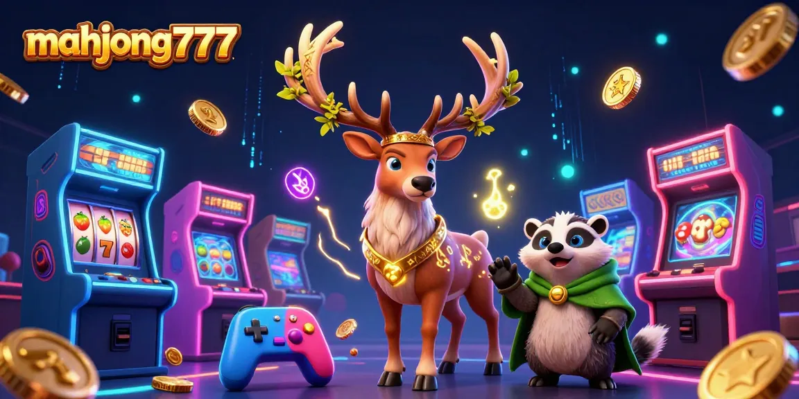 Experience the thrill of mahjong777 in a vibrant 3D cartoon setting filled with casino elements and exciting game visuals.