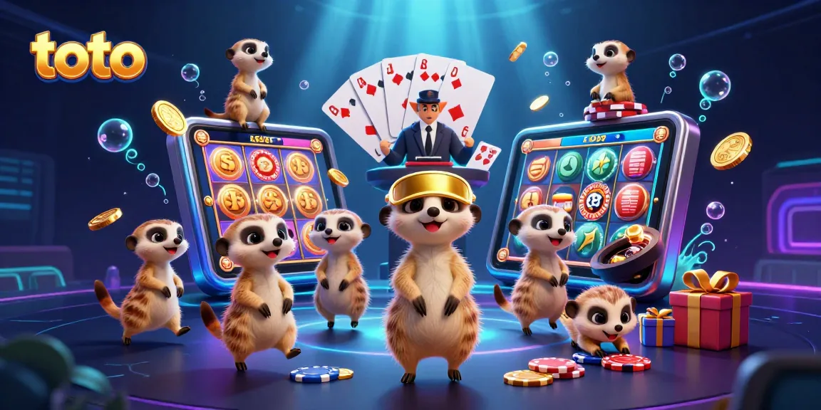 Experience thrilling gameplay with toto as meerkats interact in a vibrant casino scene.