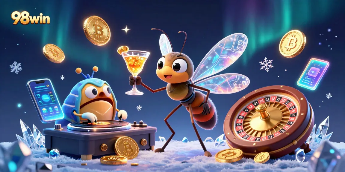 Join the excitement of 98win with a vibrant casino scene featuring unique elements and crypto excitement.