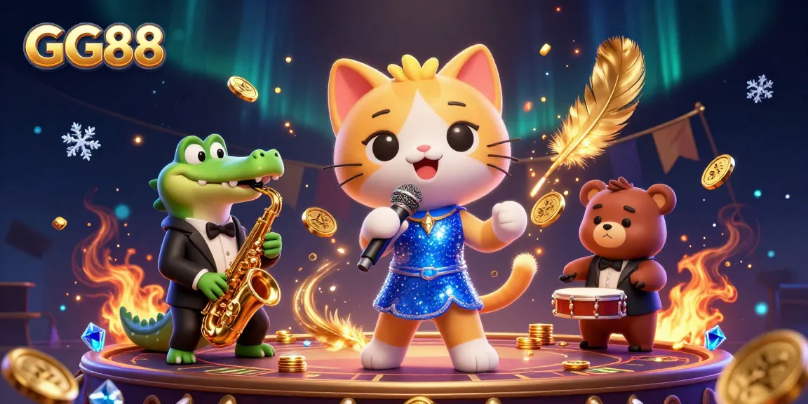 Experience the vibrant GG88 casino scene where jazz-singer cat and friends create winning moments.