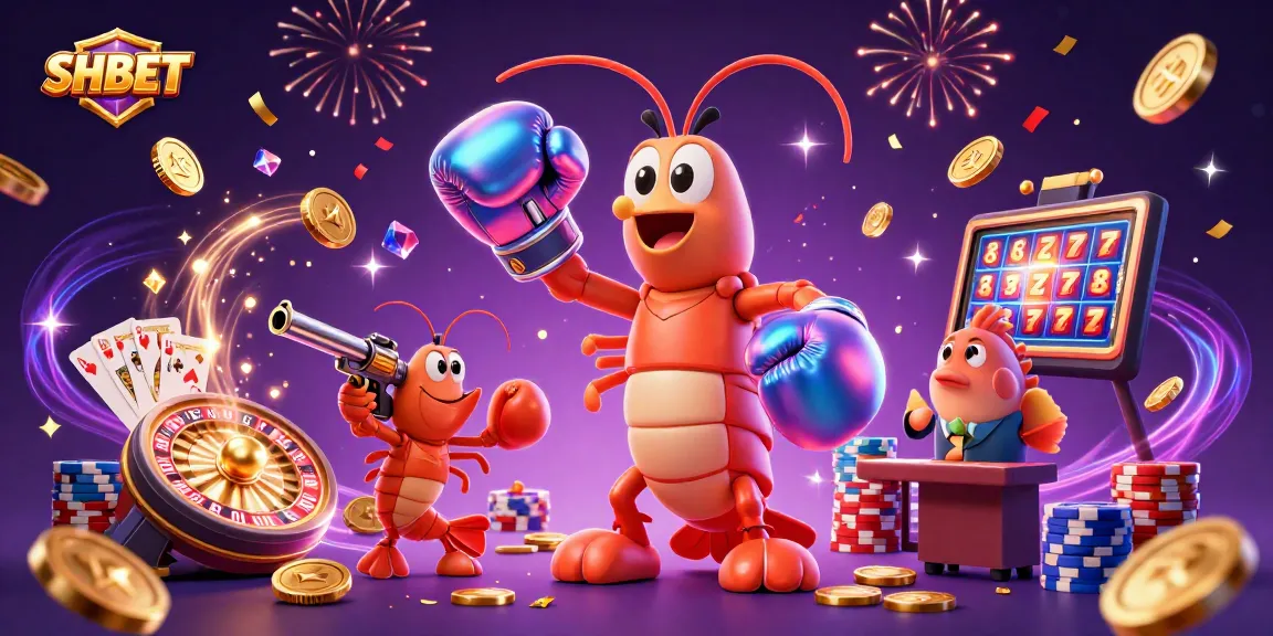 Win big at SHBET with colorful casino elements and cartoon characters in action!
