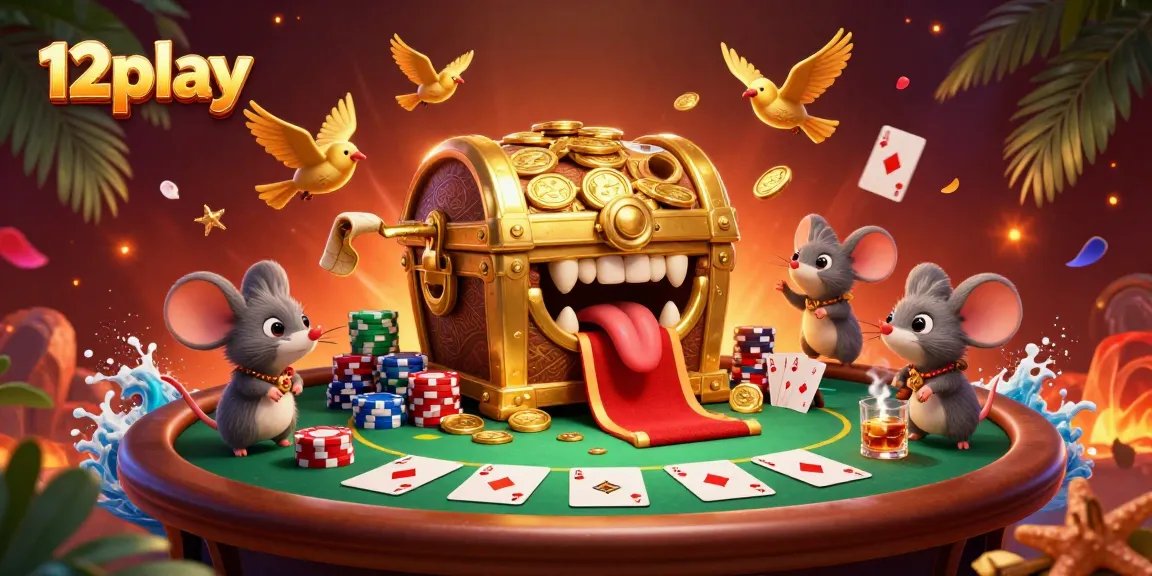 Engage in thrilling gameplay at 12play Casino with vibrant poker, treasure-inspired characters, and casino excitement.